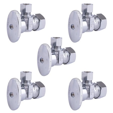 HAUSEN 1/2 in. Nom Comp Inlet x 3/8 in. OD Comp Outlet 1/4-Turn Angle Valve, 5PK HA-SS103-5